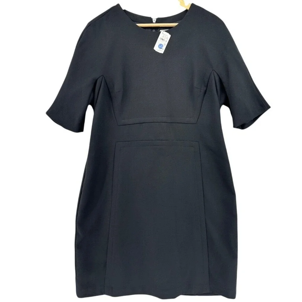 Michael Kors Black Short Sleeve Sheath Dress SZ 14 Little Black Dress Retro Knee